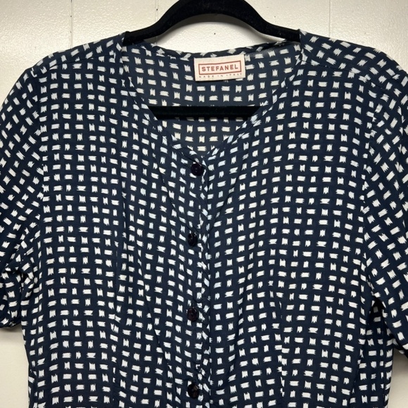 Stefanel Women's Button Down Short Sleeve Navy Blue & White Dress Size Large - Picture 3 of 15